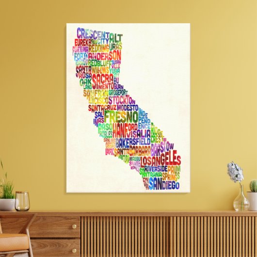 California Typography Text Map Canvas Afdruk (Insitu (Woonkamer))