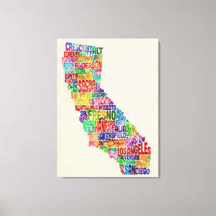 California Typography Text Map Canvas Afdruk