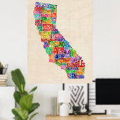 California Typography Text Map Poster (Thuiskantoor)