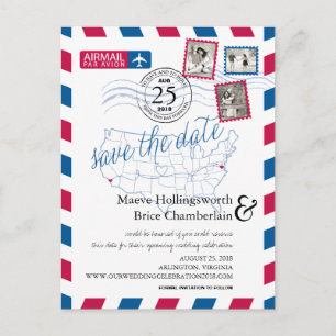 California Virginia Location Airmail Save the Date Aankondigingskaart