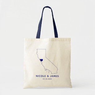 California Wedding Welcome Bag Tas, Navy Blue Map Tote Bag