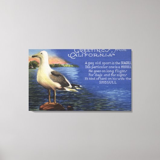 CaliforniaGreetings from, Seagull Poem Canvas Afdruk (Voorkant)
