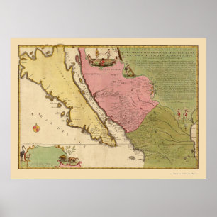Californië als eiland door N. de Fer 1720 Poster