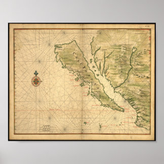 Californië als eilandkaart uit de jaren 1600. poster