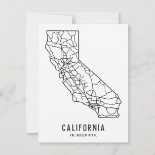 Californië Amerikaanse staatswegkaart - gouden sta Briefkaart