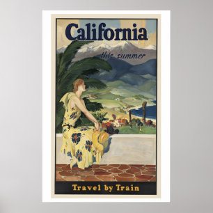 Californië Deze Zomer  Reis Per Trein Vintage Poster