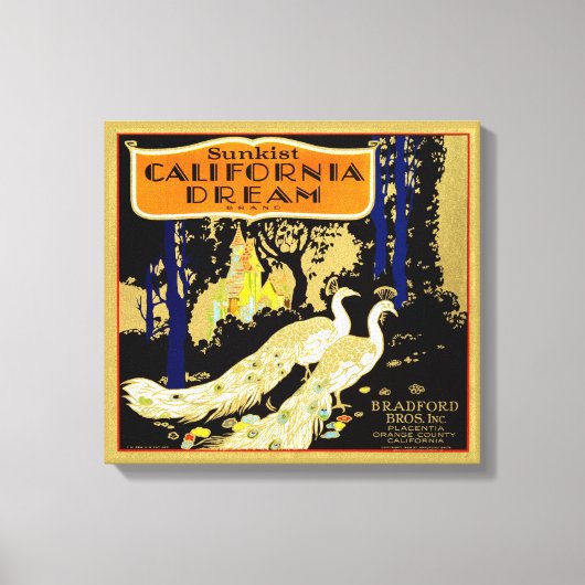 Californië Dream Merk Sinaasappel Crate Fruit Labe Canvas Afdruk (Voorkant)