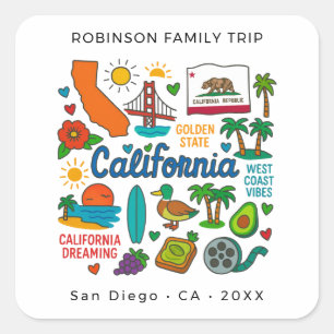 Californië Familie Reis Aangepaste Matching Vierkante Sticker