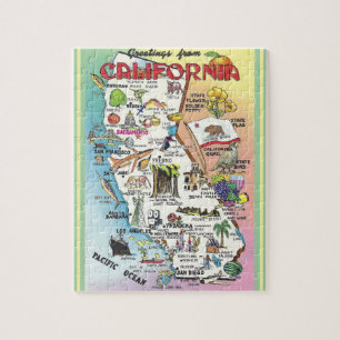 Californië Geïllustreerde Briefkaart Kaart Jigsaw  Legpuzzel