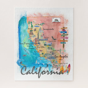 Californië-geïllustreerde kaart met toeristenhoogl legpuzzel