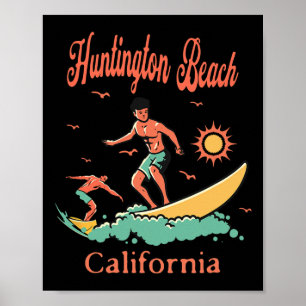 Californië Huntington Beach Ca Surfer Surfen Vis Poster