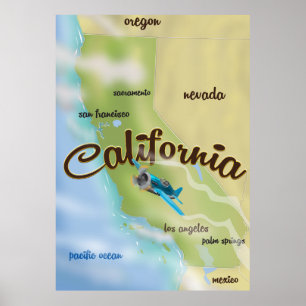 Californië kaart en reisposter poster