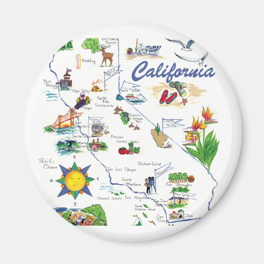 Californië Kaart ronde magneet (Voorkant)