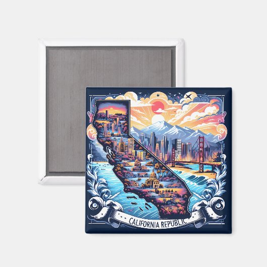 Californië Kaart Vector Kunst Magneet (Voorkant / Achterkant)