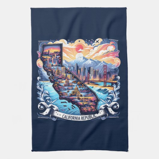 Californië Kaart Vector Kunst Theedoek (Verticaal)