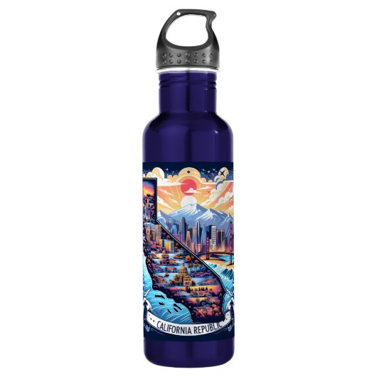 Californië Kaart Vector Kunst Waterfles (Voorkant)