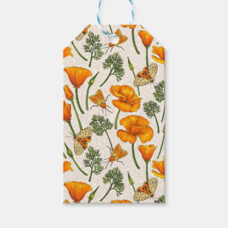 Californië klaprozen en motten op off white 2 cadeaulabel