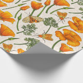 Californië klaprozen en motten op off white 2 cadeaupapier (Hoek)