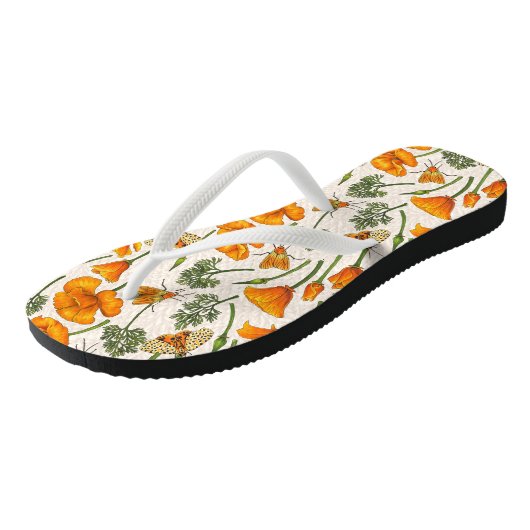 Californië klaprozen en motten op off white 2 teenslippers (Schuin)