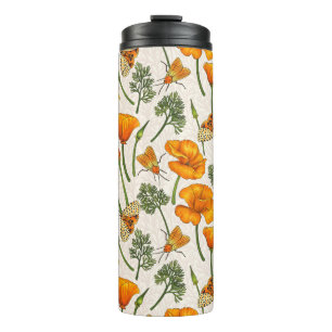 Californië klaprozen en motten op off white 2 thermosbeker