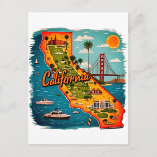 Californië Landmarks Kaart Illustratie–Retro Reis