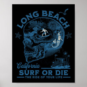 Californië Long Beach Surfende Meisje Stille Oceaa Poster