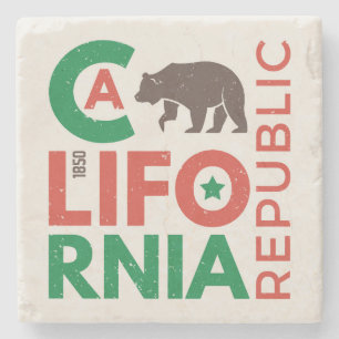 Californië met Grizzly Beer Logo Stenen Onderzetter