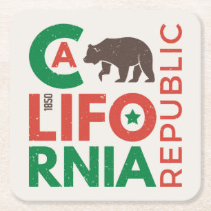 Californië met Grizzly Beer Logo Vierkante Kartonnen Onderzetter