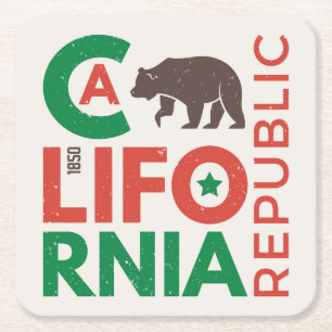 Californië met Grizzly Beer Logo Vierkante Kartonnen Onderzetter