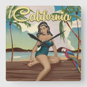 Californië Model retro reisposter Vierkante Klok