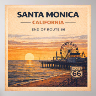 Californië Pacific Coast Eindpunt Route 66 Poster