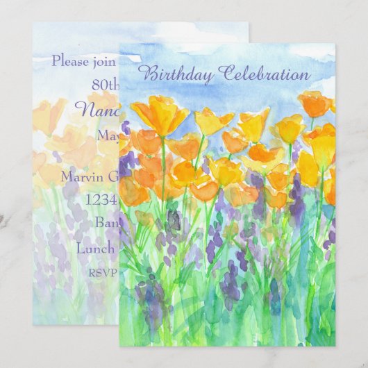 Californie Poppy Invitation de fête d'anniversaire (Devant / Derrière)