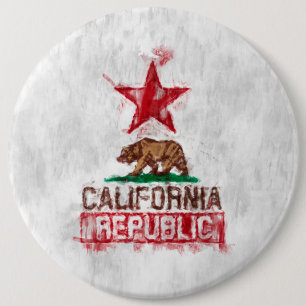 Californië Republiek Vlag Beer in Schilderachtige  Ronde Button 6,0 Cm