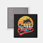 Californie Retro Sunset Et Palmiers Magnet (Recto/Verso)