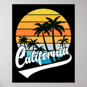 Californië Retro Zonsondergang Poster