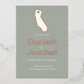Californië Staatskaart Script Save The Date Roos Folie Uitnodiging (Voorkant)