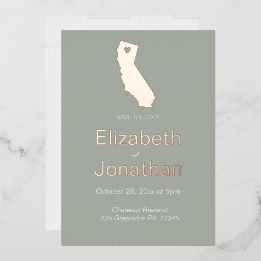 Californië Staatskaart Script Save The Date Roos Folie Uitnodiging (Envelop)