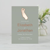 Californië Staatskaart Script Save The Date Roos Folie Uitnodiging (Staand Voorkant)