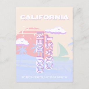 Californië, Strand, Reiskunst, Preppy, Pastel Feestdagenkaart