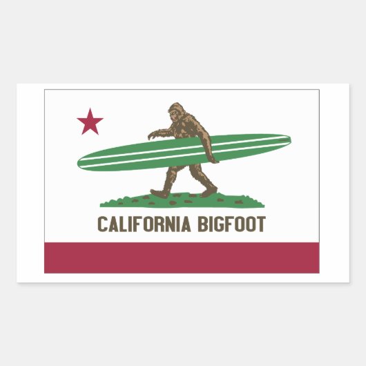 Californië Surfen Bigfoot Longboard Rechthoekige Sticker (Voorkant)