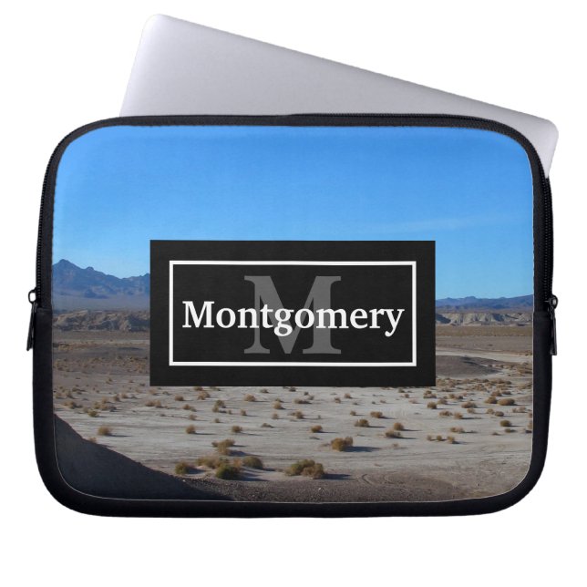 Californië woestijnlandschap met naam en monogram laptop sleeve (Voorkant)