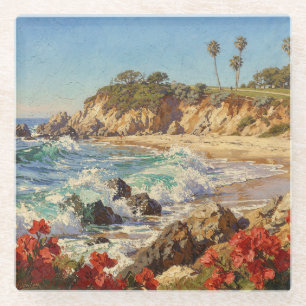 Californisch Strand Impressionistische Kustkunst Glazen Onderzetter