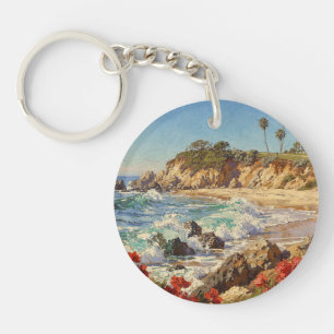 Californisch Strand Impressionistische Kustkunst Sleutelhanger