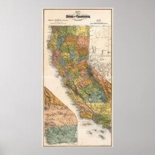 Californische kaart met townships en spoorwegen poster