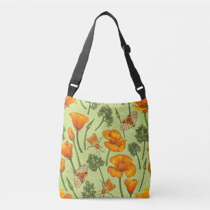 Californische klaprozen en motten op honingdauw crossbody tas