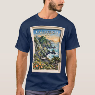Californische kustweg reis vintage landschapskunst t-shirt