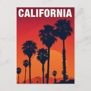 Californische Palmbomen Zonsondergang Retro Briefkaart