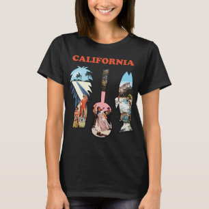 Californische Palmen en Surf Retro Blauwe Reis T-shirt