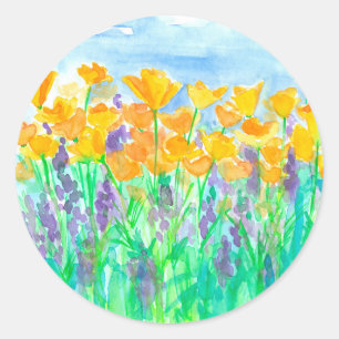 Californische papaver Paarse luiers Wildbloemen Ronde Sticker