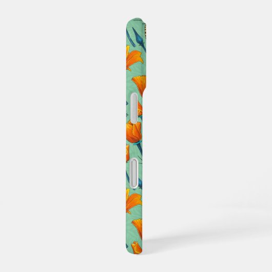 Californische papavers en motten op jade iPhone 16 hoesje (Rechterkant)